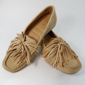 Flag LTD. Nicole Fringe Flats Loafers Size 6 Beige Suede Leather Memory Foam NEW